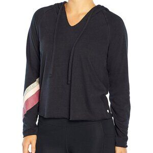 Wildfox Sweat Black Halo hoodie stripe pink gray raw cut hem sweatshirt new M